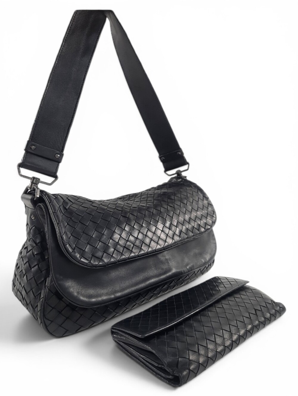 Bag + Wallet BOTTEGA VENETA Intreciatto Double Flap Fold Over Minimalist CBK